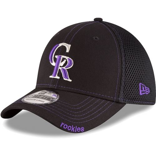  Mens Colorado Rockies New Era Black Logo Neo 39THIRTY Flex Hat