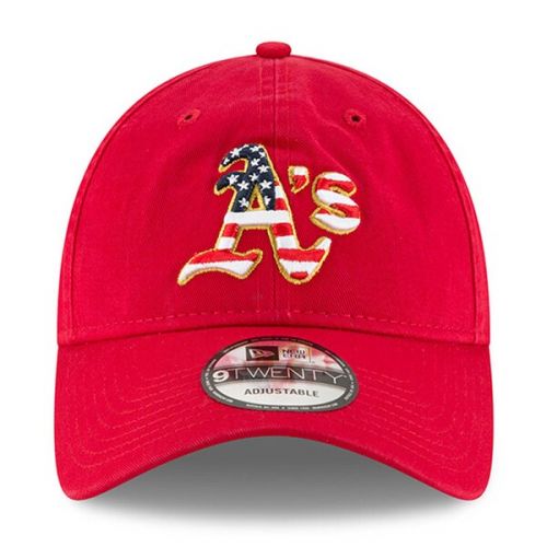  Mens Oakland Athletics New Era Red 2018 Stars & Stripes 4th of July 9TWENTY Adjustable Hat