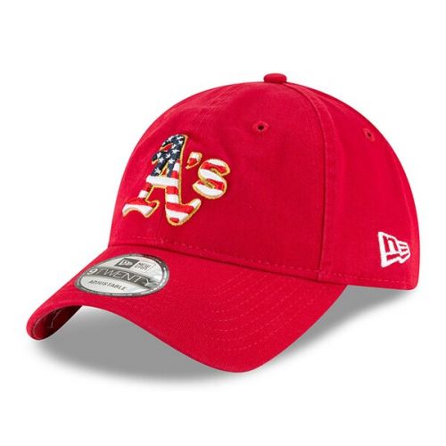  Mens Oakland Athletics New Era Red 2018 Stars & Stripes 4th of July 9TWENTY Adjustable Hat