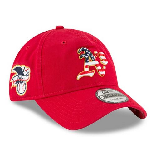  Mens Oakland Athletics New Era Red 2018 Stars & Stripes 4th of July 9TWENTY Adjustable Hat