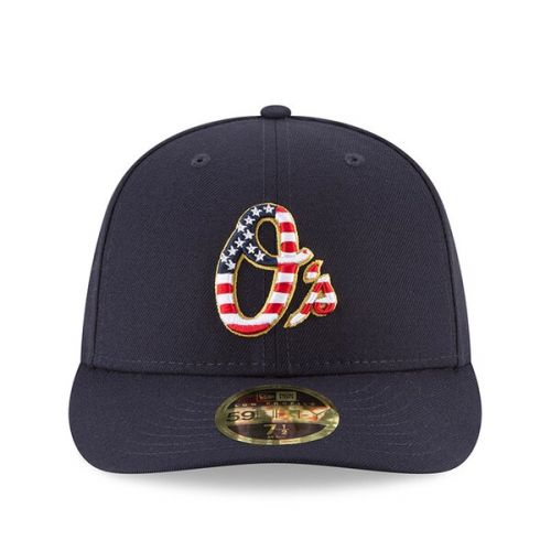  Mens Baltimore Orioles New Era Navy 2018 Stars & Stripes 4th of July On-Field Low Profile 59FIFTY Fitted Hat