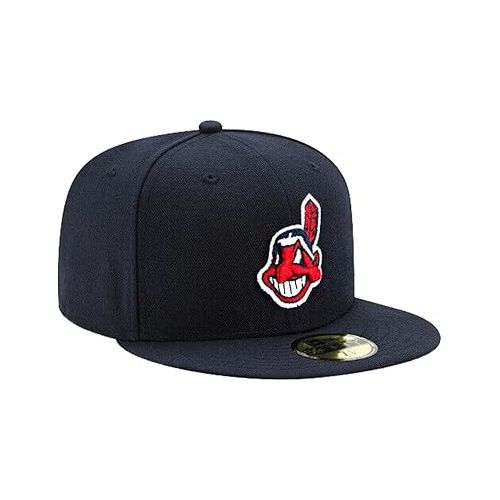  Rare MLB Cleveland Navy Vintage Indians Chief Wahoo Guardians Fitted Authentic Collection 59Fifty Hat Cap (US, Numeric, 7, Navy)