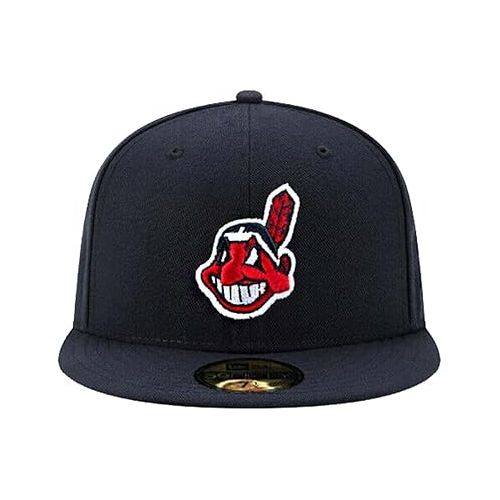  Rare MLB Cleveland Navy Vintage Indians Chief Wahoo Guardians Fitted Authentic Collection 59Fifty Hat Cap (US, Numeric, 7, Navy)