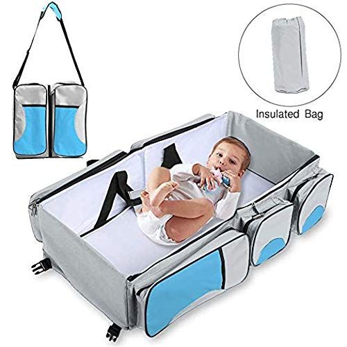  New For Baby Baby Travel Bed Bag Baby Diaper Bag Portable Baby Diaper Change Station 4 in 1 Folding Baby Bag...