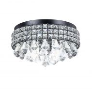 New Galaxy Lighting 4-Light Antique Black Metal Shade Flushmount Crystal Chandelier Ceiling Fixture