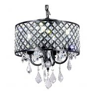 New Galaxy 4-Light Antique Black Round Metal Shade Crystal Chandelier Pendant Hanging Ceiling Fixture