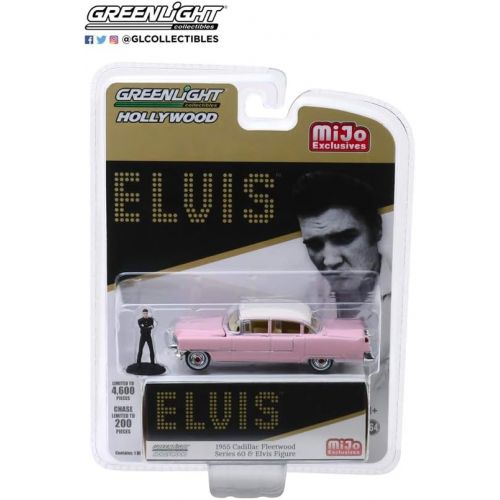  New Greenlight DIECAST Toys CAR Greenlight 1:64 Hollywood Elvis 1955 Cadillac Fleetwood Series 60 Pink Cadillac with Elvis Figure 51210