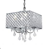 New Legend 4-Light Chrome Finish Square Metal and Crytal Shade Crystal Chandelier Pendant Hanging Ceiling Fixture