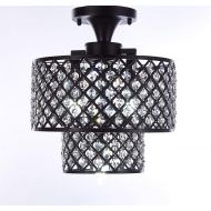 New Legend Lighting Antique Black Finish 3-light Semi-flush Mount Dual Iron Shades Crystal Chandelier