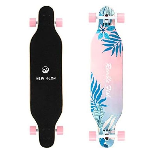  New Olym Longboard Skateboard, 41 Inch 8 Layer Canadian Maple Drop Through Longboards for Youths Beginners.