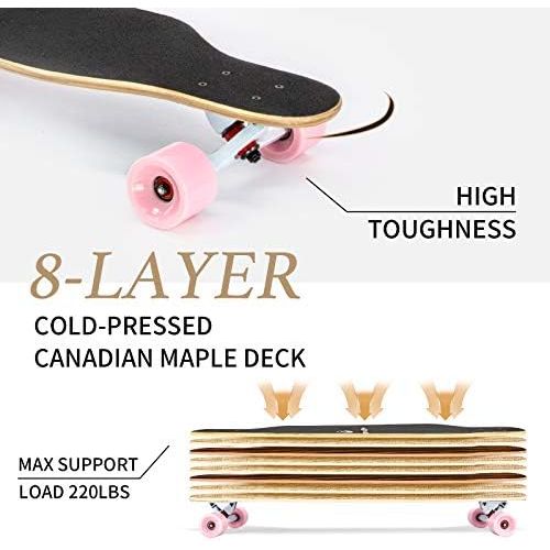  New Olym Longboard Skateboard, 41 Inch 8 Layer Canadian Maple Drop Through Longboards for Youths Beginners.