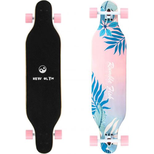  New Olym Longboard Skateboard, 41 Inch 8 Layer Canadian Maple Drop Through Longboards for Youths Beginners.