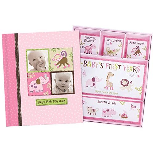  [아마존베스트]New Seasons Baby Girl Memory Book Scrapbook Photo Picture Album with Storage Dividers Keepsake Box Baby’s First Five Years Diary Journal Records Milestone Memories Precious Moments Pink Polka
