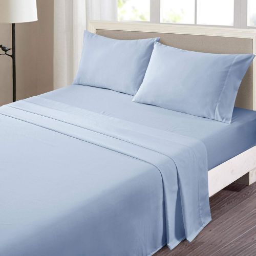  New Sega Home Indulgence Solid Microfiber Sheet Set, King, Blue