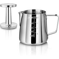 New Star Foodservice 28829 Commercial Grade Stainless Steel 18/8 12 oz Frothing Pitcher and Die Cast Aluminum Tamper Combo Set, Silver