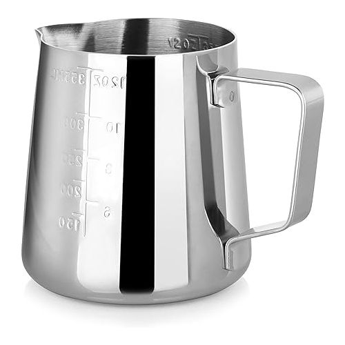  New Star Foodservice 28829 Commercial Grade Stainless Steel 18/8 12 oz Frothing Pitcher and Die Cast Aluminum Tamper Combo Set, Silver