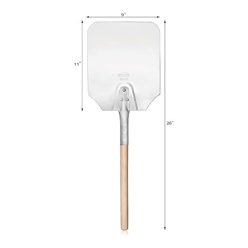  New Star Foodservice 50219 Aluminum Pizza Peel, Wooden Handle, 9 x 11 inch Blade, 26 inch overall