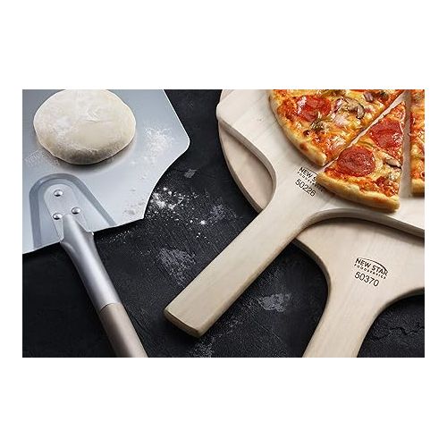  New Star Foodservice 50172 Aluminum Pizza Peel, Wooden Handle, 12 x 14 inch Blade, 52 inch overall