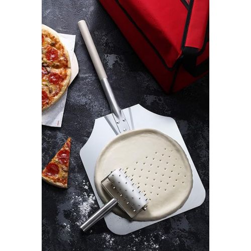  New Star Foodservice 50172 Aluminum Pizza Peel, Wooden Handle, 12 x 14 inch Blade, 52 inch overall