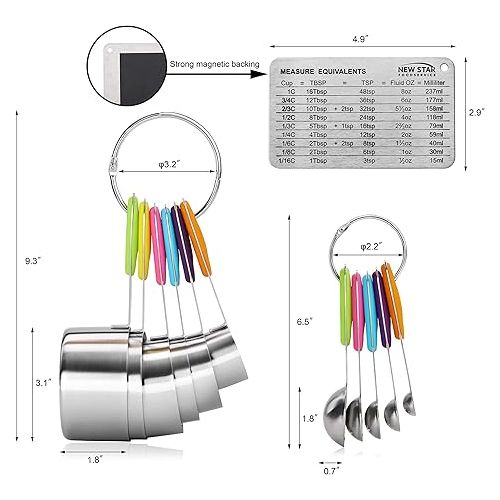  New Star Foodservice 1028065 Stainless Steel 18/8 12-Piece Measuring Cup and Spoon Set