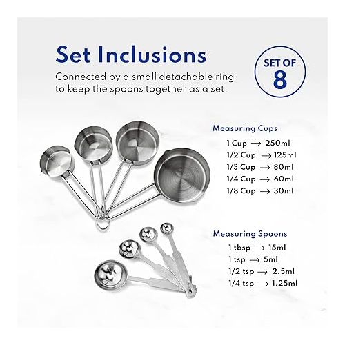  New Star Foodservice 42917 Stainless Steel 8-Piece Measuring Cups and Spoons Combo Set