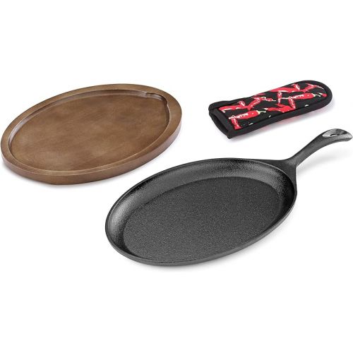  New Star Foodservice 1028614 Commerical Grade Cast Iron Fajita Set, Sizzling Skillet, Japanese Steak Plate