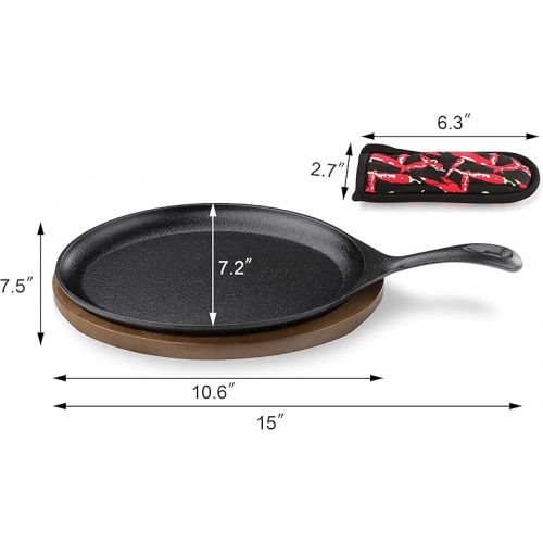  New Star Foodservice 1028614 Commerical Grade Cast Iron Fajita Set, Sizzling Skillet, Japanese Steak Plate