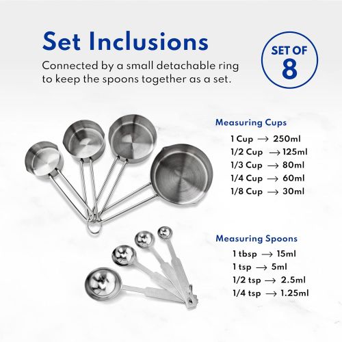  New Star Foodservice 42917 Stainless Steel Measuring Spoons and Measuring Cups Combo, Set of 8