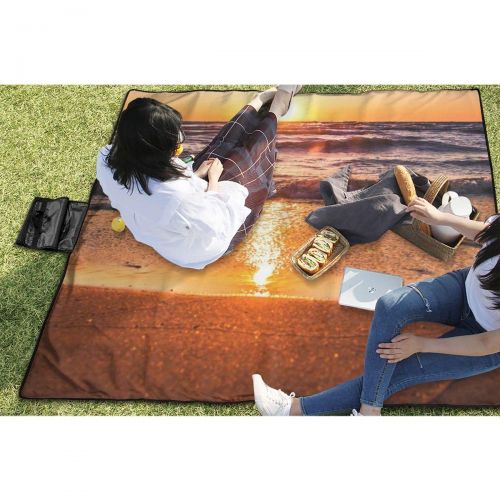  New Wanli Picnic Blanket Ocean During Sunset Sandproof and Waterproof Picnic Mat Folding Portable Tote Camping Mat for Beach Camping Hiking Grass Travelling 57 * 59in