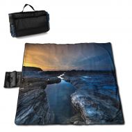 New Wanli Picnic Blanket Rocky Shore Sunset Sandproof and Waterproof Picnic Mat Folding Portable Tote Camping Mat for Beach Camping Hiking Grass Travelling 57 * 59in