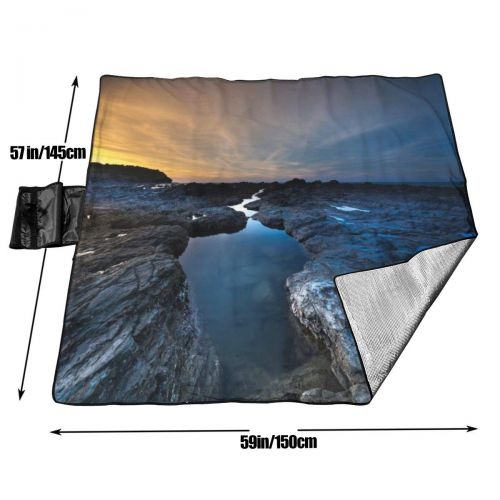  New Wanli Picnic Blanket Rocky Shore Sunset Sandproof and Waterproof Picnic Mat Folding Portable Tote Camping Mat for Beach Camping Hiking Grass Travelling 57 * 59in