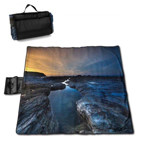  New Wanli Picnic Blanket Rocky Shore Sunset Sandproof and Waterproof Picnic Mat Folding Portable Tote Camping Mat for Beach Camping Hiking Grass Travelling 57 * 59in