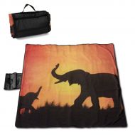 New Wanli Picnic Blanket Sunset Elephants Sandproof and Waterproof Picnic Mat Folding Portable Tote Camping Mat for Beach Camping Hiking Grass Travelling 57 * 59in