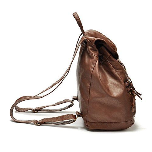  New Wayzon Brown Soft PU Leather Women Backpack with Zipper Rivet Decoration PU Schoolbag Travelling Bag for Girls