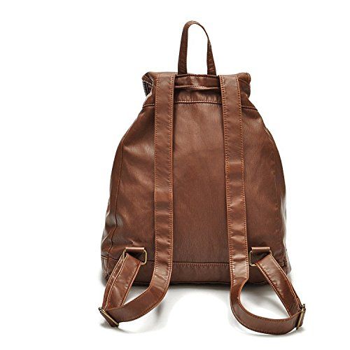  New Wayzon Brown Soft PU Leather Women Backpack with Zipper Rivet Decoration PU Schoolbag Travelling Bag for Girls