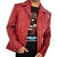 New York Leather New York Fight Club Brad Pitt Red Leather Coat Jacket