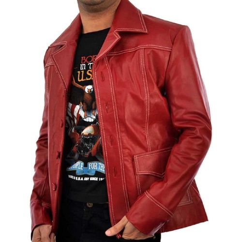  할로윈 용품New York Leather New York Fight Club Brad Pitt Red Leather Coat Jacket