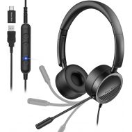 [아마존베스트]USB Headset with Noise Cancelling Micphone New bee 3.5mm/Computer Headset with in-Line Call Controls Office Headset Call Center Headset for Skype, Zoom, Webinar, Phone, PC, Tablet,