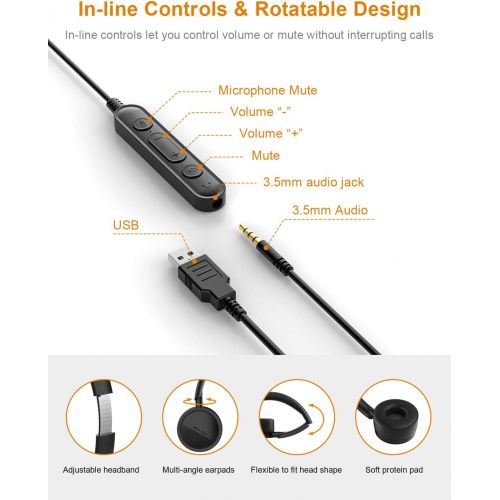  [아마존베스트]USB Headset with Noise Cancelling Micphone New bee 3.5mm/Computer Headset with in-Line Call Controls Office Headset Call Center Headset for Skype, Zoom, Webinar, Phone, PC, Tablet,