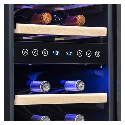  NewAir Freestanding 28 Bottle Dual Zone Wine Fridge, French Door, Black Stainless Steel