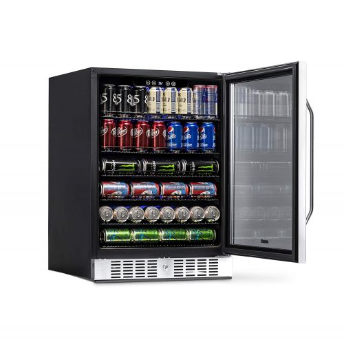  NewAir Built-In Beverage Cooler and Refrigerator, Stainless Steel Mini Fridge with Glass Door, 177 Can Capacity, ABR-1770