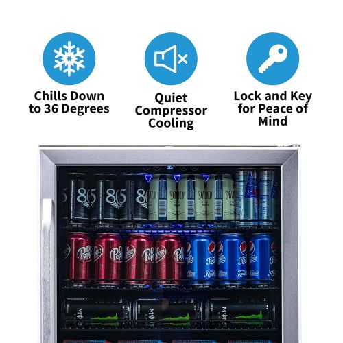  NewAir Built-In Beverage Cooler and Refrigerator, Stainless Steel Mini Fridge with Glass Door, 177 Can Capacity, ABR-1770