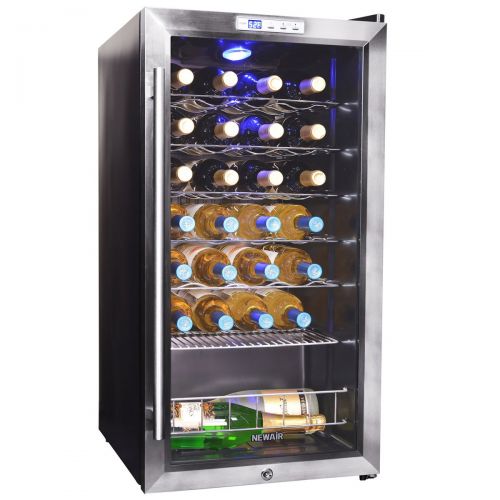  NewAir Wine Cooler and Refrigerator, 27 Bottle Freestanding Wine Chiller Fridge, Stainless steel with Glass Door, AWC-270E