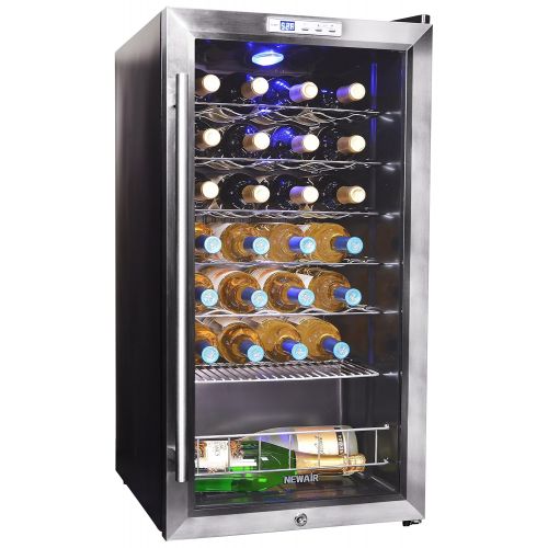  NewAir Wine Cooler and Refrigerator, 27 Bottle Freestanding Wine Chiller Fridge, Stainless steel with Glass Door, AWC-270E