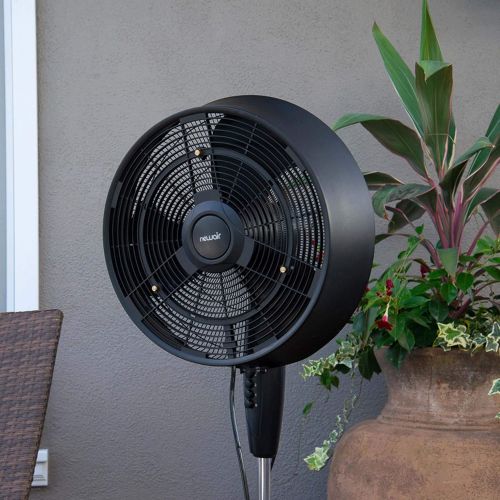  NewAir Outdoor Misting Fan Oscillating Pedestal Fan with Three Gentle Mist Nozzles, AF-520B, Black