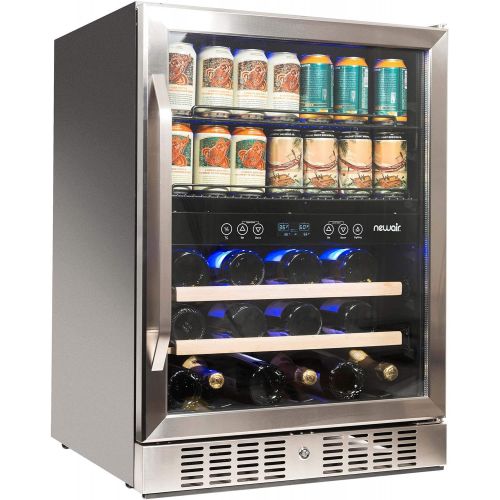  [아마존베스트]NewAir Beverage Cooler 22 Bottle and 70 Can Capacity Dual Zone Built in Refrigerator for Soda Beer or Wine, AWB-400DB Stainless Steel