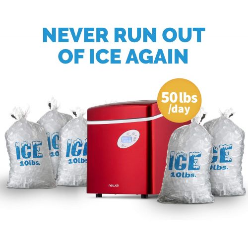  [아마존베스트]NewAir Portable Ice Maker 50 lb. Daily - Countertop Design - 3 Size Bullet Shaped Ice - AI-215R - Red