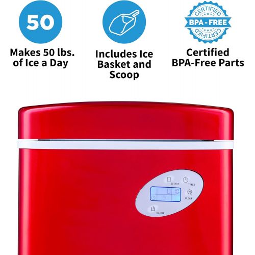  [아마존베스트]NewAir Portable Ice Maker 50 lb. Daily - Countertop Design - 3 Size Bullet Shaped Ice - AI-215R - Red