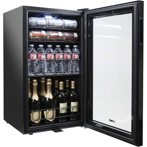  NewAir Beverage Cooler and Refrigerator, Black Stainless Steel Mini Fridge with Glass Door, Perfect for Soda Beer or Wine, 126-Can Capacity, AB-1200B