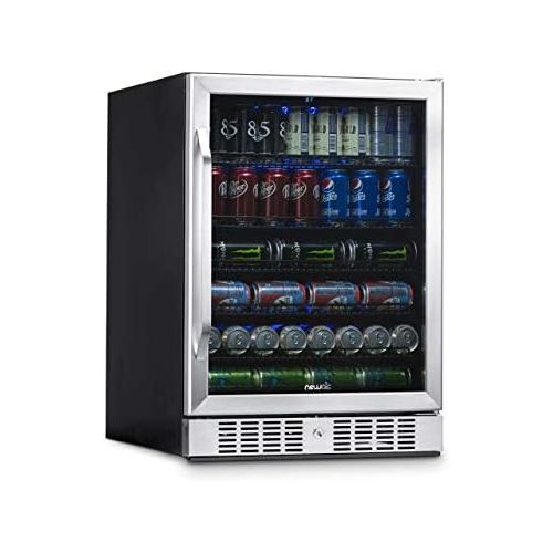  NewAir Built-In Beverage Cooler and Refrigerator, Stainless Steel Mini Fridge with Glass Door, 177 Can Capacity, ABR-1770